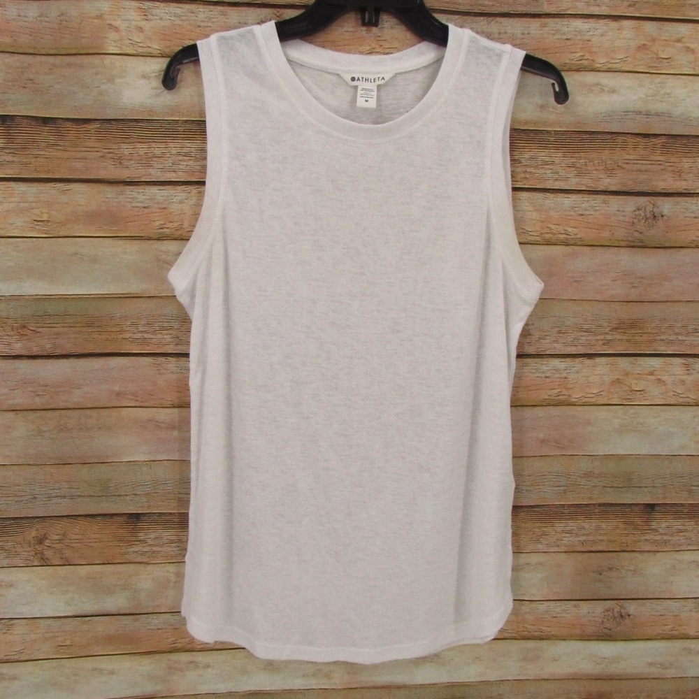 Athleta White Crew Neck Sheer Sleeveless Top M